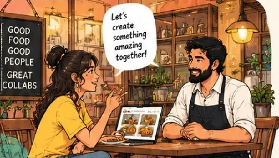 A creator planning a collab with a restaurant owner