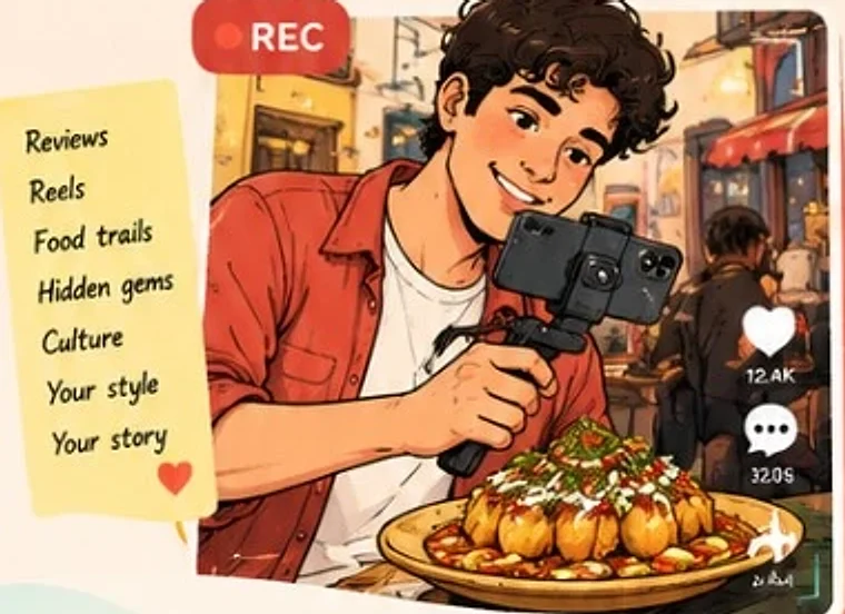 A creator recording a food reel with a gimbal