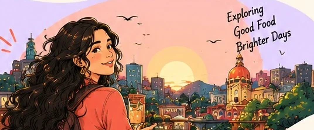 A girl exploring the city at sunset with a drink
