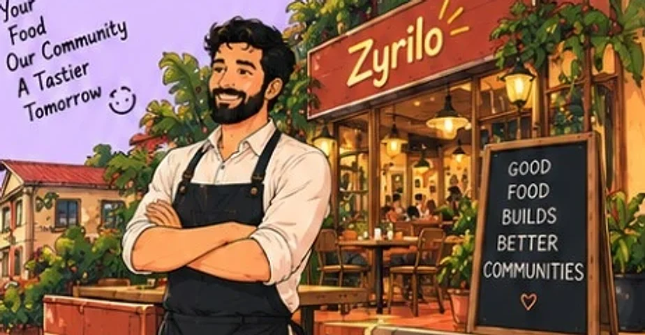 A chef outside his restaurant